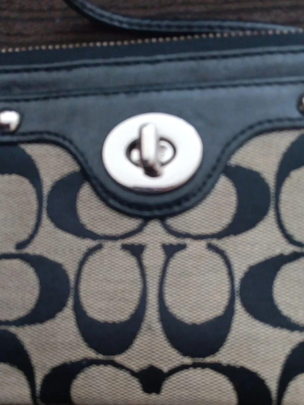 Signature Logo Wristlet in Black and Tan